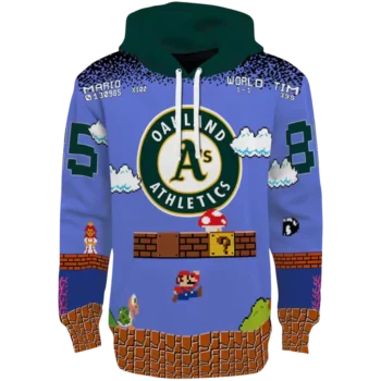 Oakland Athletics Custom Mario Blue & Black Hoodie - MLB Gear