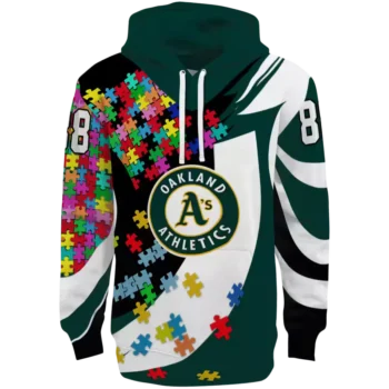Oakland Athletics Green Hoodie with Custom Puzzle Piece Design