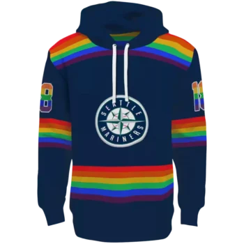 Seattle Mariners Custom Navy Hoodie with Rainbow Stripes