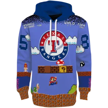 Texas Rangers Mario Blue & Black Custom Hoodie – MLB Fan Gear