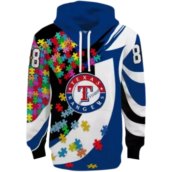 Custom Texas Rangers Blue Hoodie with Puzzle Piece Design