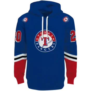 Texas Rangers Blue Hoodie with Striped Sleeves – Custom Design