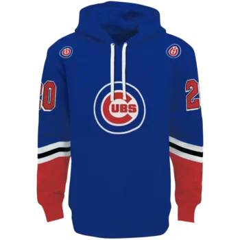 Personalized Chicago Cubs Blue Hoodie with Striped Sleeves