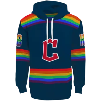 Custom Cleveland Guardians Navy Blue Hoodie with Rainbow Stripes