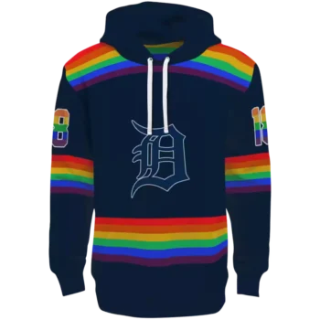 Detroit Tigers Navy Hoodie with Rainbow Stripes – Customizable