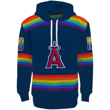 Personalized LA Angels Blue Hoodie with Rainbow Stripes