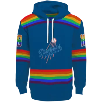 Custom LA Dodgers Blue Hoodie with Rainbow Stripes - Men's & Women's