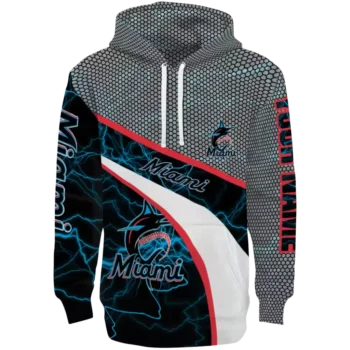 Miami Marlins Custom Hex Mesh Blue Black Gray Hoodie