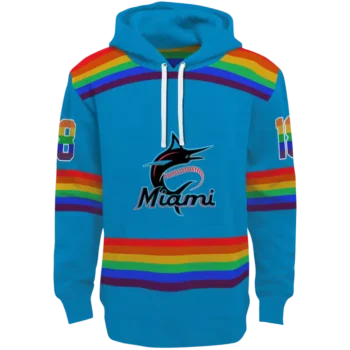 Custom Miami Marlins Rainbow Stripes Blue Hoodie – Stylish & Unique