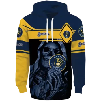 Milwaukee Brewers Grim Reaper Hoodie Navy Blue Black Customized