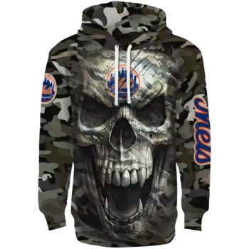 New York Mets Camo Skull Hoodie - Customizable MLB Fan Gear