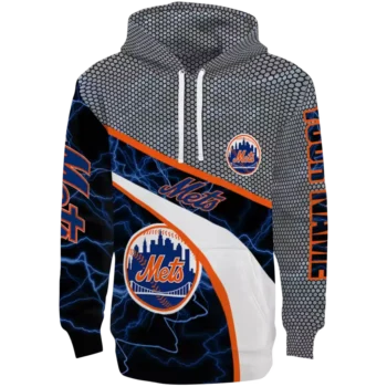 Custom New York Mets Hex Mesh Blue Black Gray Hoodie