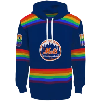 Custom New York Mets Blue Hoodie with Rainbow Stripes