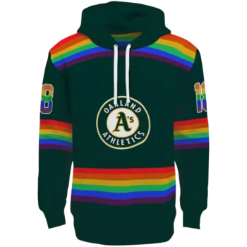 Custom Oakland Athletics Green Hoodie with Rainbow Stripes