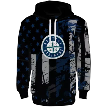 Seattle Mariners Distressed Flag Navy Blue Black Custom Hoodie