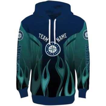 Seattle Mariners Navy Blue Flame Hoodie - Custom Design
