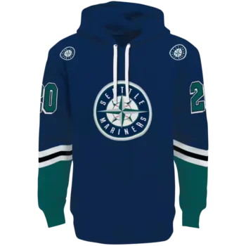 Custom Seattle Mariners Navy Blue Striped Sleeve Hoodie
