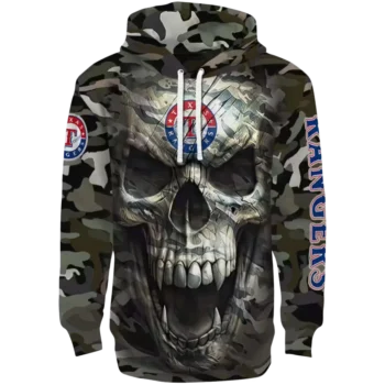 Texas Rangers Camo Skull Hoodie - Custom Team Graphic Sweatshirt