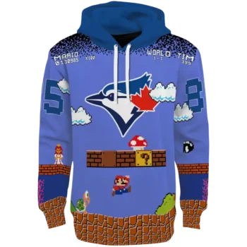 Toronto Blue Jays Mario Hoodie - Custom Blue & Black Design