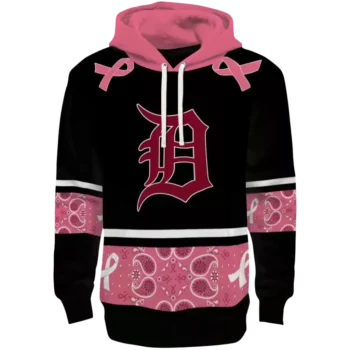 Detroit Tigers Black Pink Awareness Ribbon Hoodie - Support Cause
