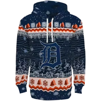 Detroit Tigers Navy Hoodie - Christmas Tree Design Sweatshirt