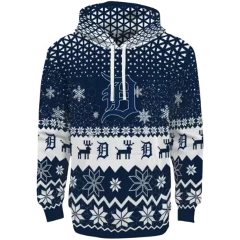 Detroit Tigers Navy Hoodie with Festive Reindeer Design