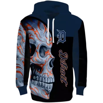 Detroit Tigers Skull Hoodie - Navy Black Crewneck Sweatshirt