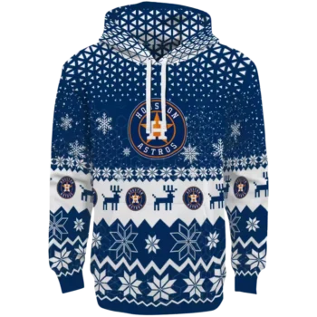 Houston Astros Blue Hoodie with Reindeer Motif – Holiday Sweatshirt