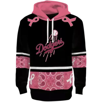 Los Angeles Dodgers Black Pink Awareness Ribbon Hoodie