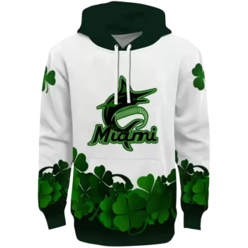 Miami Marlins Lucky Motif Hoodie - White Green Baseball Sweatshirt