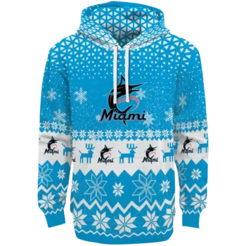 Miami Marlins Blue Hoodie with Reindeer Motif – Holiday Edition