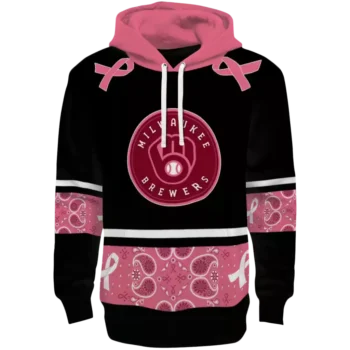 Milwaukee Brewers Black Pink Awareness Ribbon Hoodie