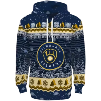 Milwaukee Brewers Navy Blue Hoodie – Christmas Trees Design
