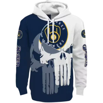 Milwaukee Brewers Navy Blue White Punisher Hoodie – MLB Gear