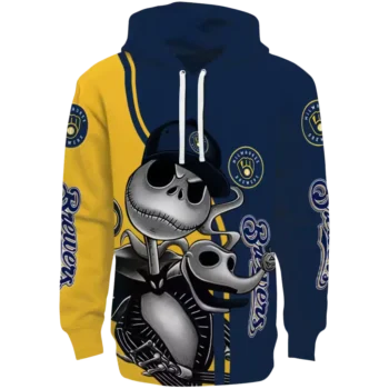 Milwaukee Brewers Jack Skellington Navy Blue Hoodie - MLB Fan Gear