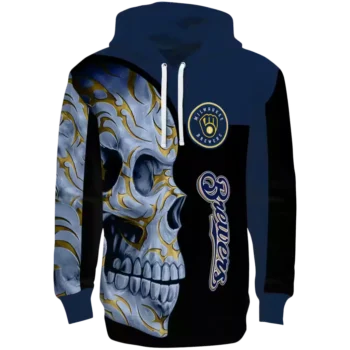 Milwaukee Brewers Navy Black Skull Hoodie – Stylish MLB Gear