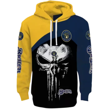 Milwaukee Brewers Skull Punisher Hoodie - Yellow & Black Design