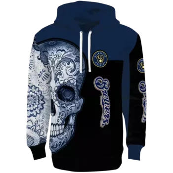Milwaukee Brewers Sugar Skull Hoodie Navy Blue Black