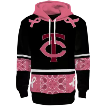 Minnesota Twins Pink Awareness Ribbon Black Hoodie