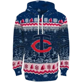 Minnesota Twins Navy Hoodie – Christmas Tree Design Sweatshirt