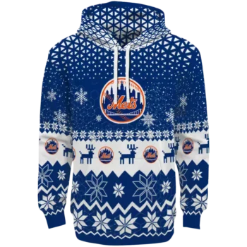 New York Mets Blue Hoodie with Reindeer Design – Holiday Sweatshirt