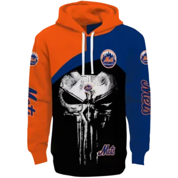 New York Mets Punisher Skull Hoodie - Orange & Black Sweatshirt