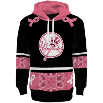 New York Yankees Black Pink Awareness Ribbon Hoodie