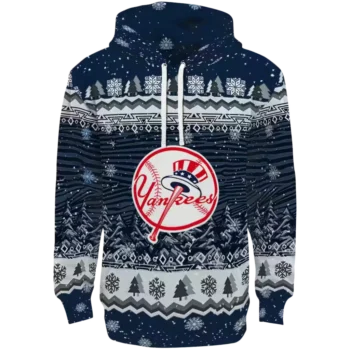 New York Yankees Navy Hoodie – Christmas Tree Design Sweatshirt