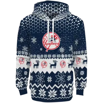 New York Yankees Navy Hoodie with Reindeer Motif – Holiday Edition