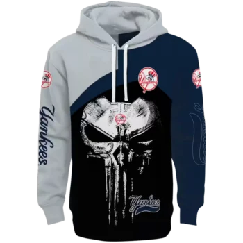 New York Yankees Punisher Skull Hoodie - Gray & Black Design