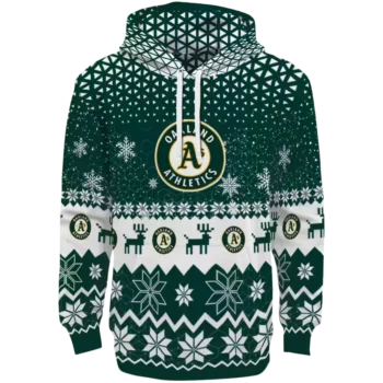 Oakland Athletics Green Hoodie with Reindeer Design – Holiday Style