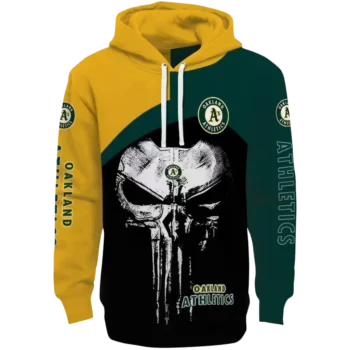 Oakland Athletics Punisher Skull Hoodie – Gold & Black Design