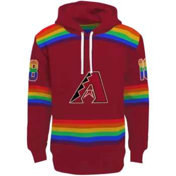 Custom Arizona Diamondbacks Red Hoodie with Rainbow Stripes