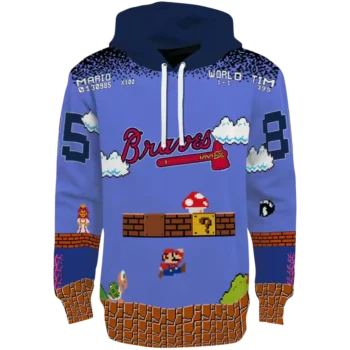 Custom Atlanta Braves Mario Blue & Black Hoodie – Personalized NFL Gear